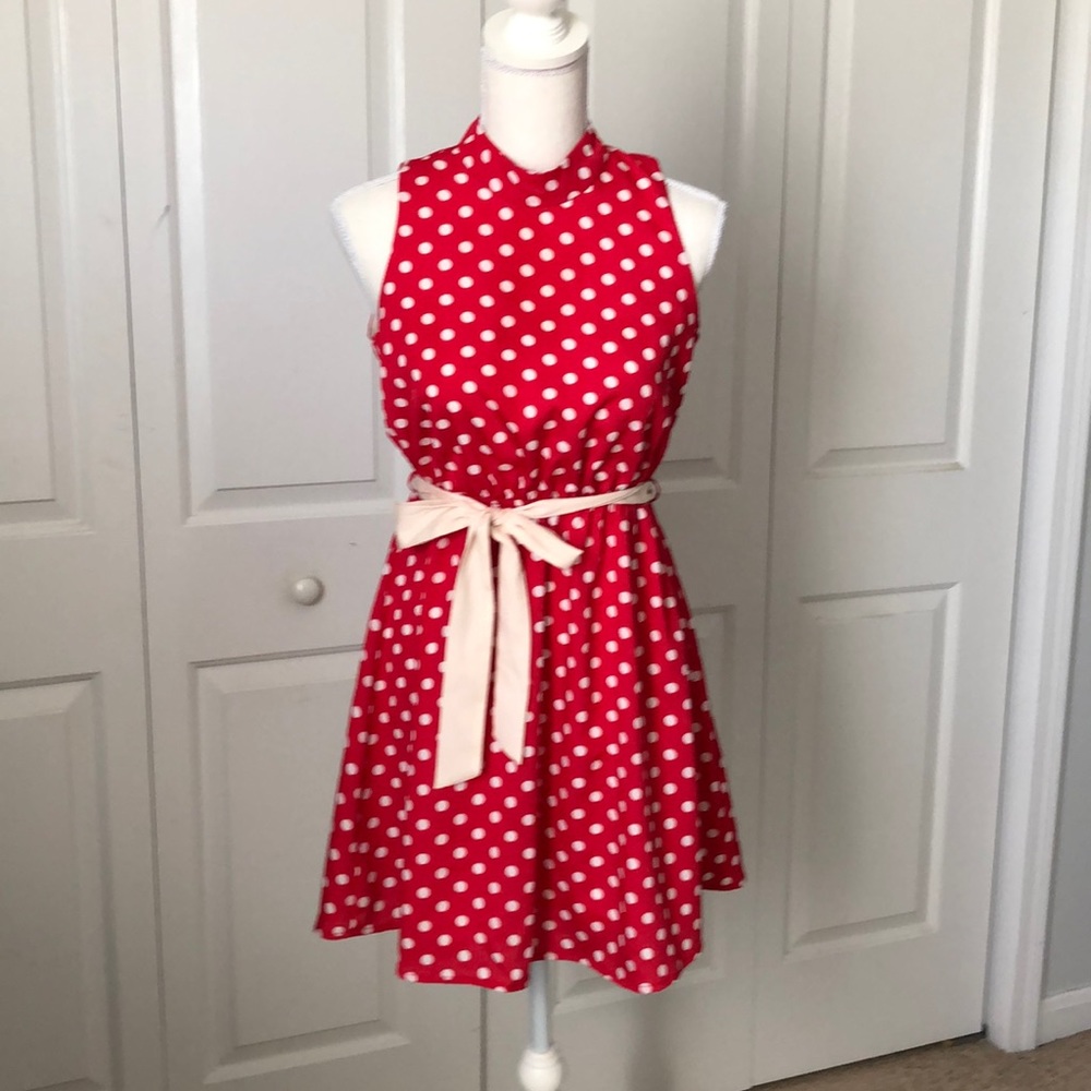 Monteau Red & White Polka Dot Dress